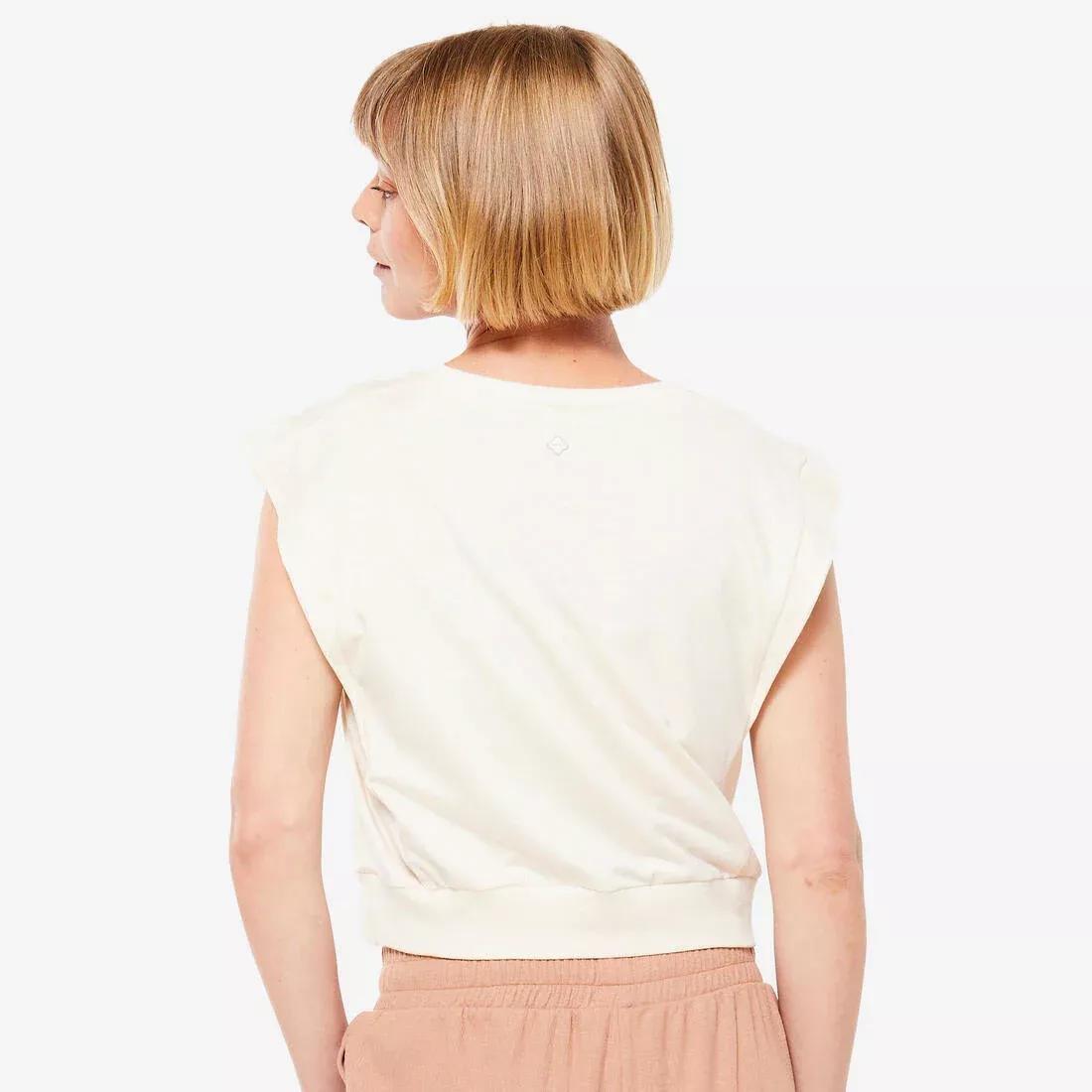 Loose Cropped Yoga T-Shirt, Beige, No Color, large image number 4