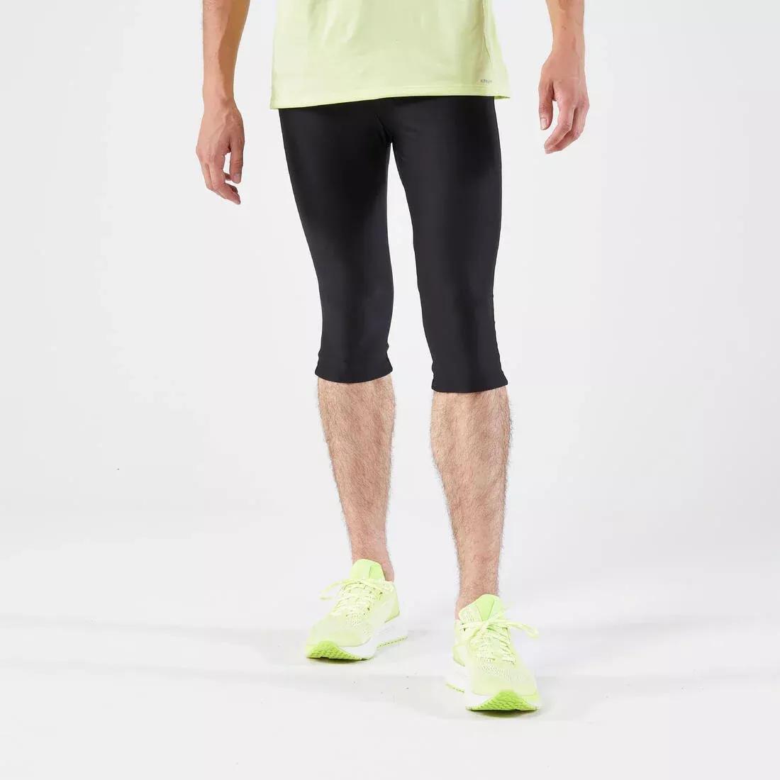 Men Running 3/4 Tights - Kiprun Run 100, Black, , large image number 0