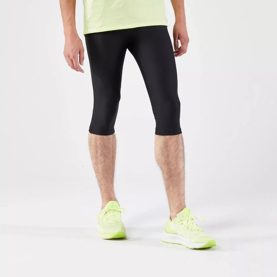 Men Running 3/4 Tights - Kiprun Run 100, Black, No Color, large image number 3