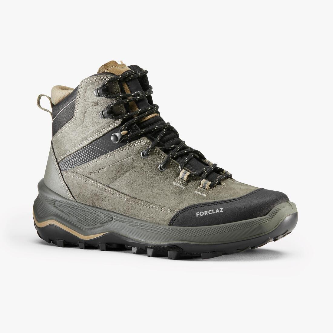 ASH KHAKI GREEN Women's waterproof leather trekking boots - MT100, No Color, medium