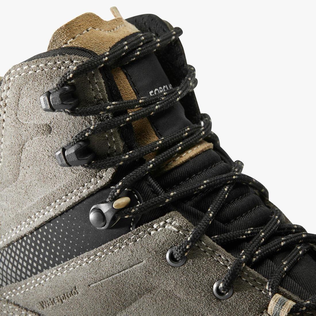 ASH KHAKI GREEN Women's waterproof leather trekking boots - MT100, No Color, medium