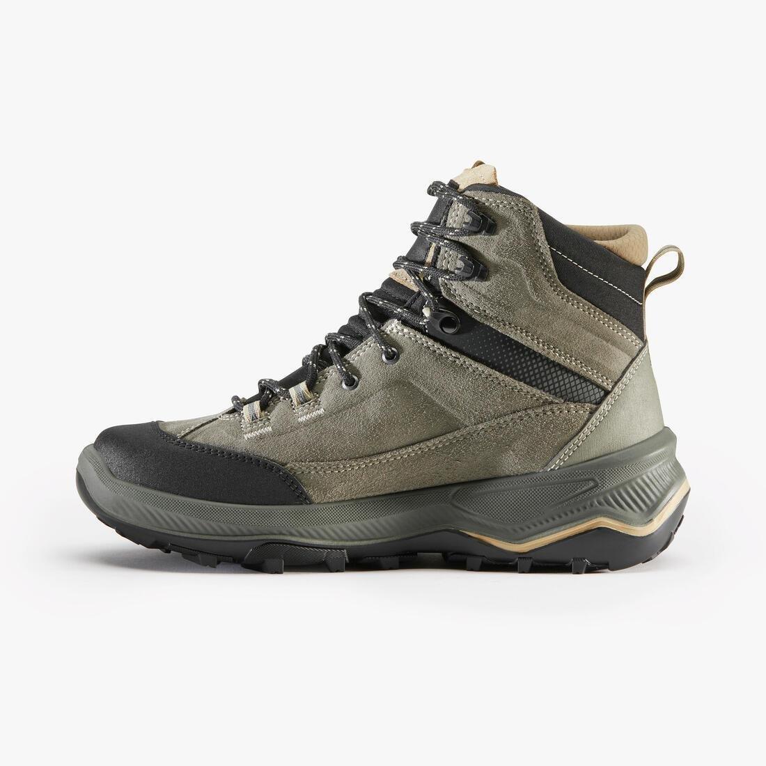 ASH KHAKI GREEN Women's waterproof leather trekking boots - MT100, , large image number 4