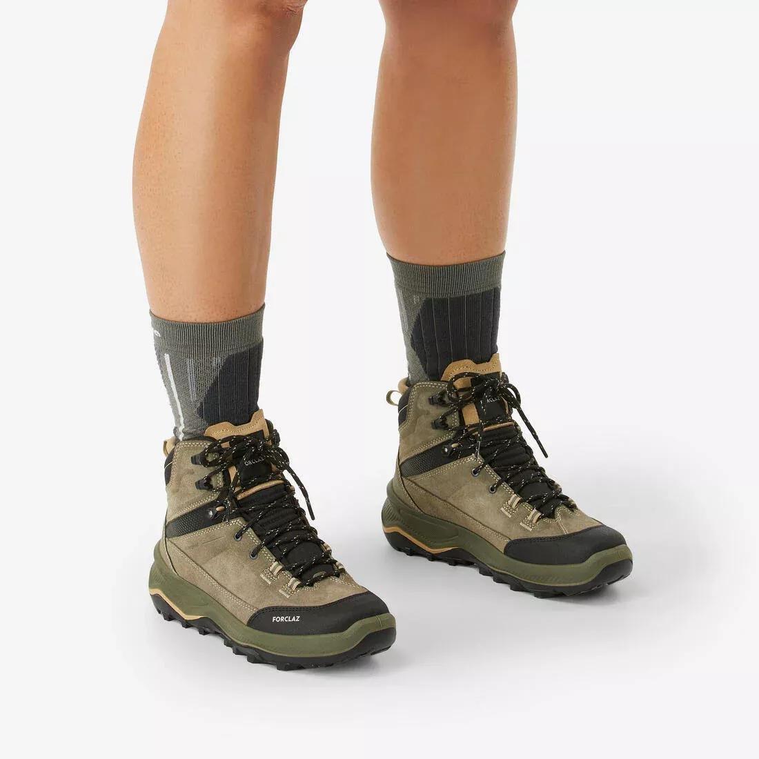 ASH KHAKI GREEN Women's waterproof leather trekking boots - MT100, No Color, large image number 5