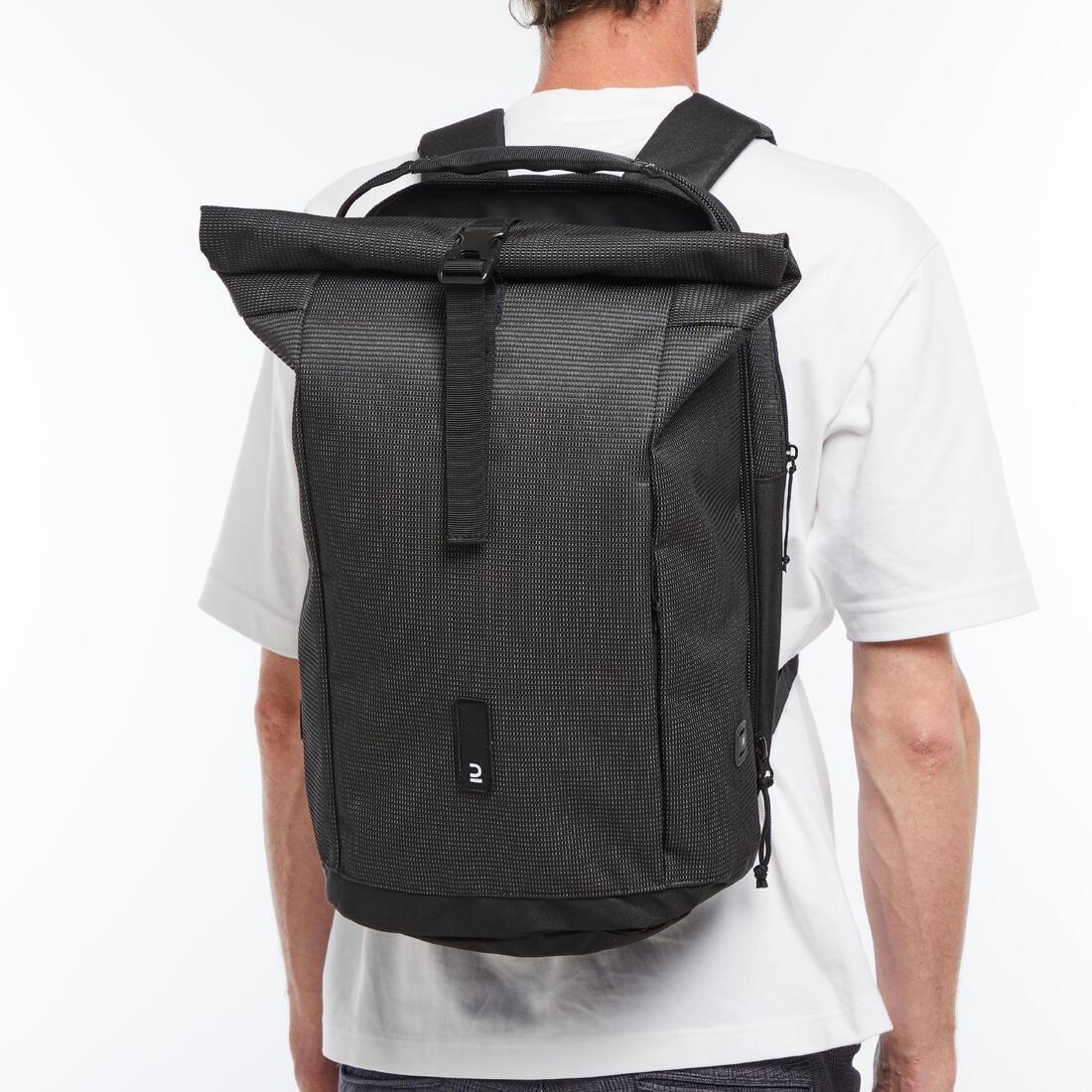 Cycling Double Pannier Rack Reflective Backpack 27L, Black, No Color, medium
