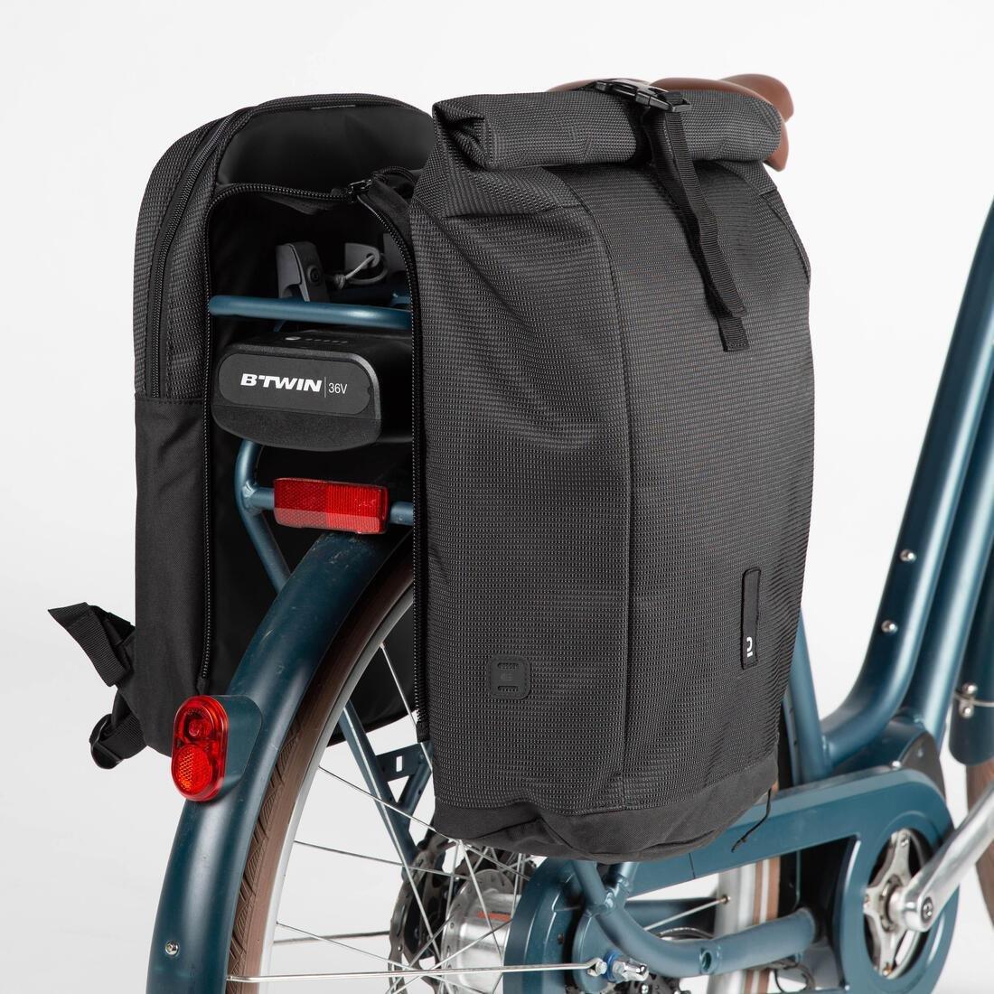 Cycling Double Pannier Rack Reflective Backpack 27L, Black, No Color, large image number 2