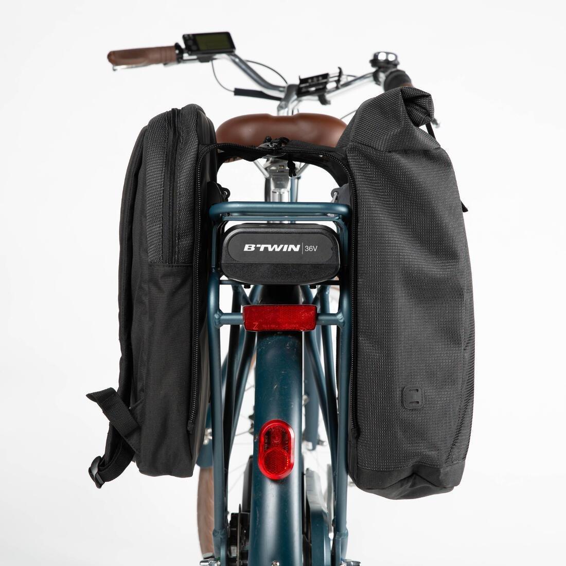 Cycling Double Pannier Rack Reflective Backpack 27L, Black, No Color, large image number 5