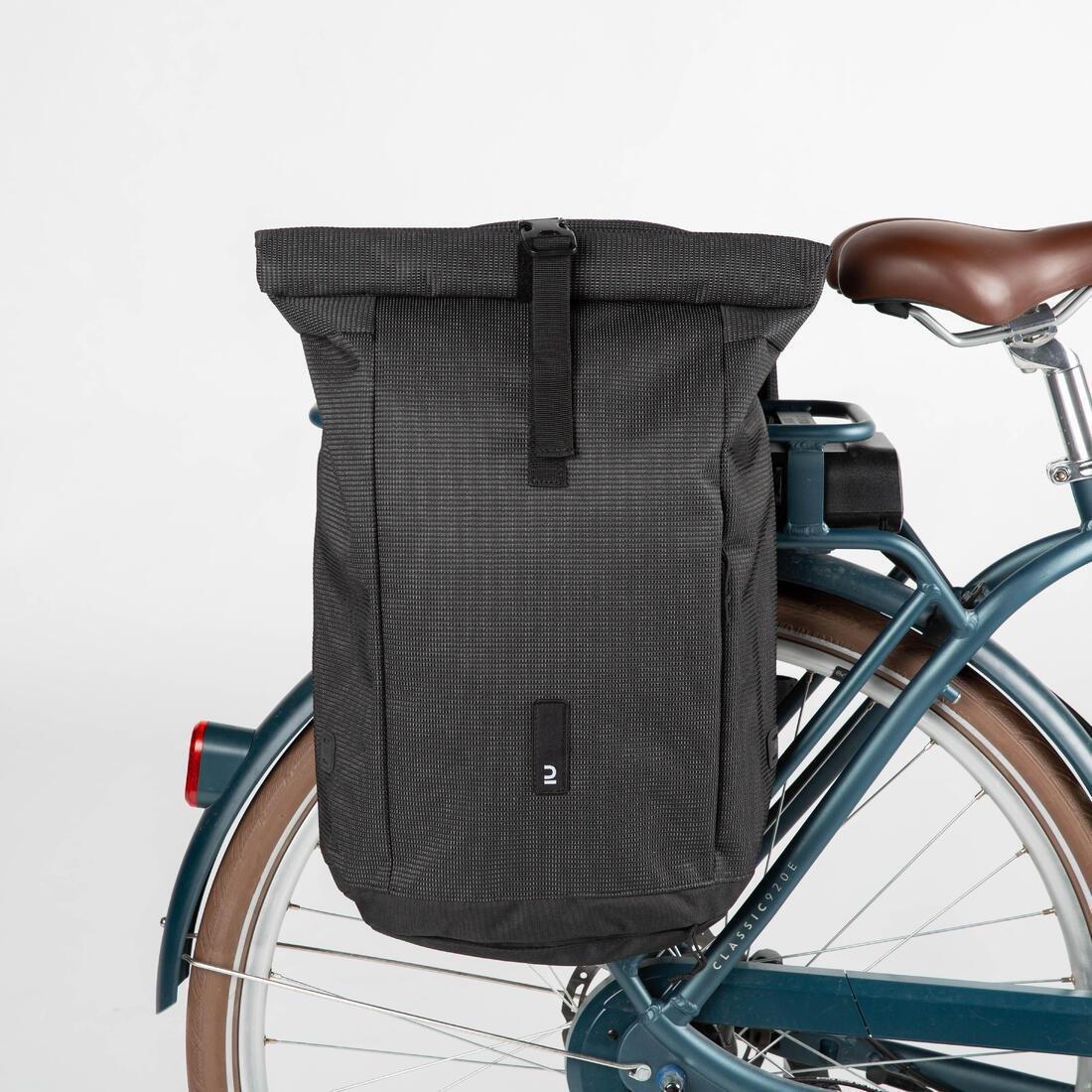 Cycling Double Pannier Rack Reflective Backpack 27L, Black, No Color, large image number 6