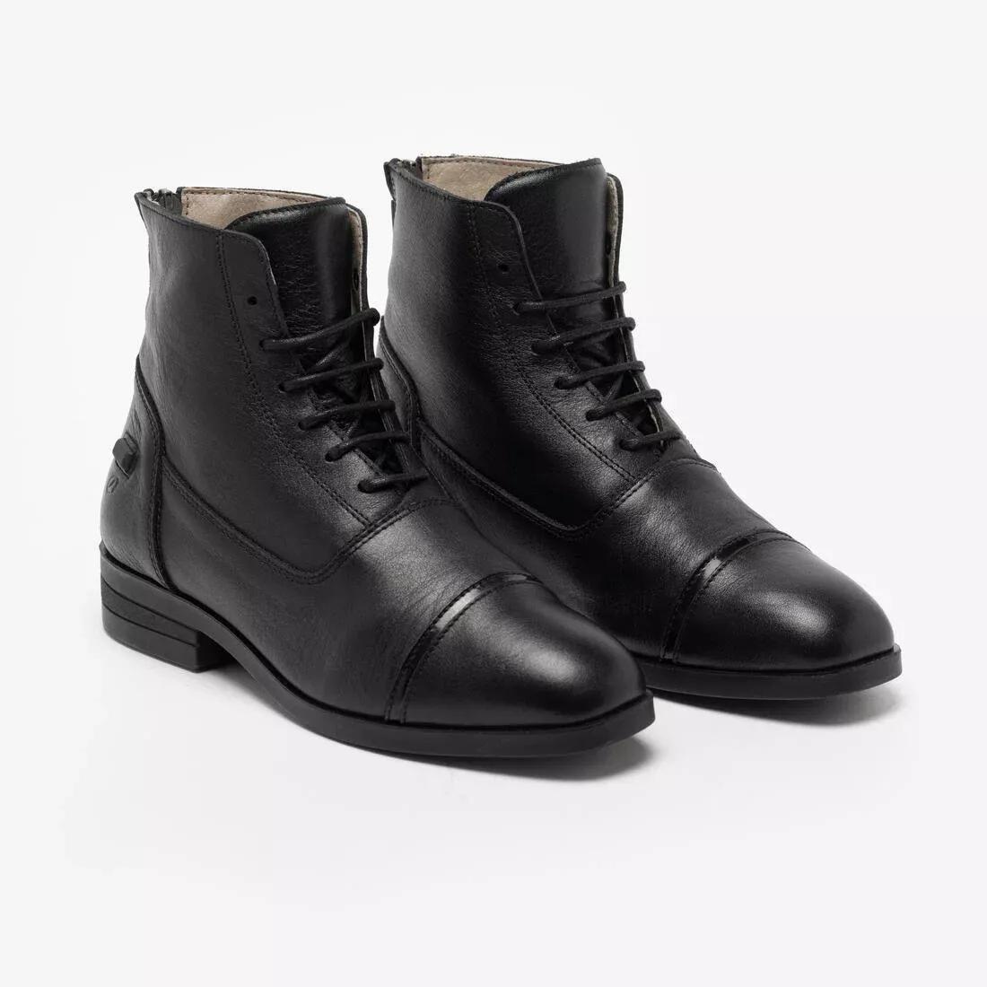 Adult Horse Riding Leather Lace-Up Jodhpur Boots - 900, Black, No Color, large image number 4