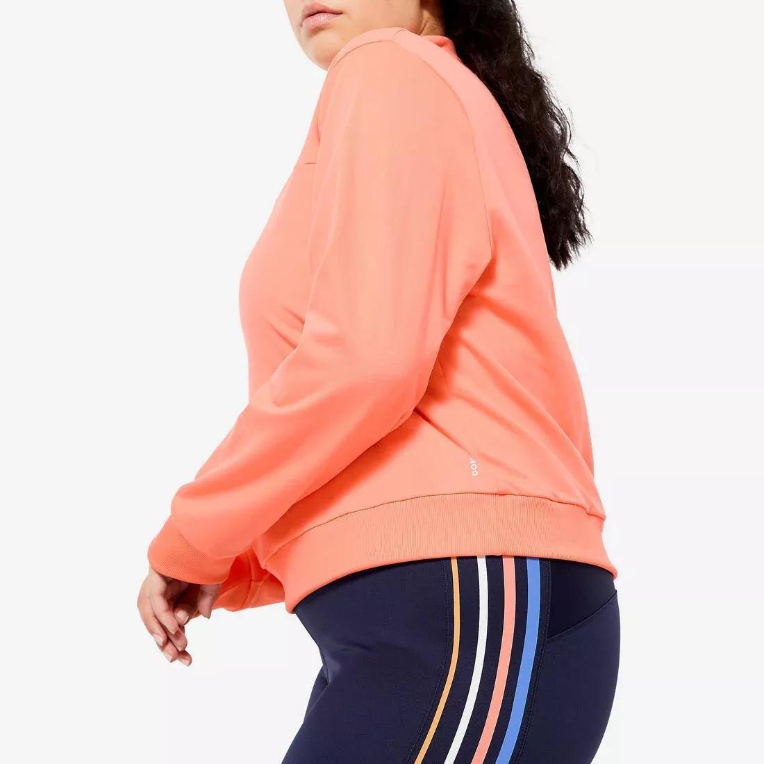 PALE CORAL ORANGE Women's Quarter-Zip Long-Sleeved Cardio Fitness Sweatshirt - Coral, No Color, large image number 4