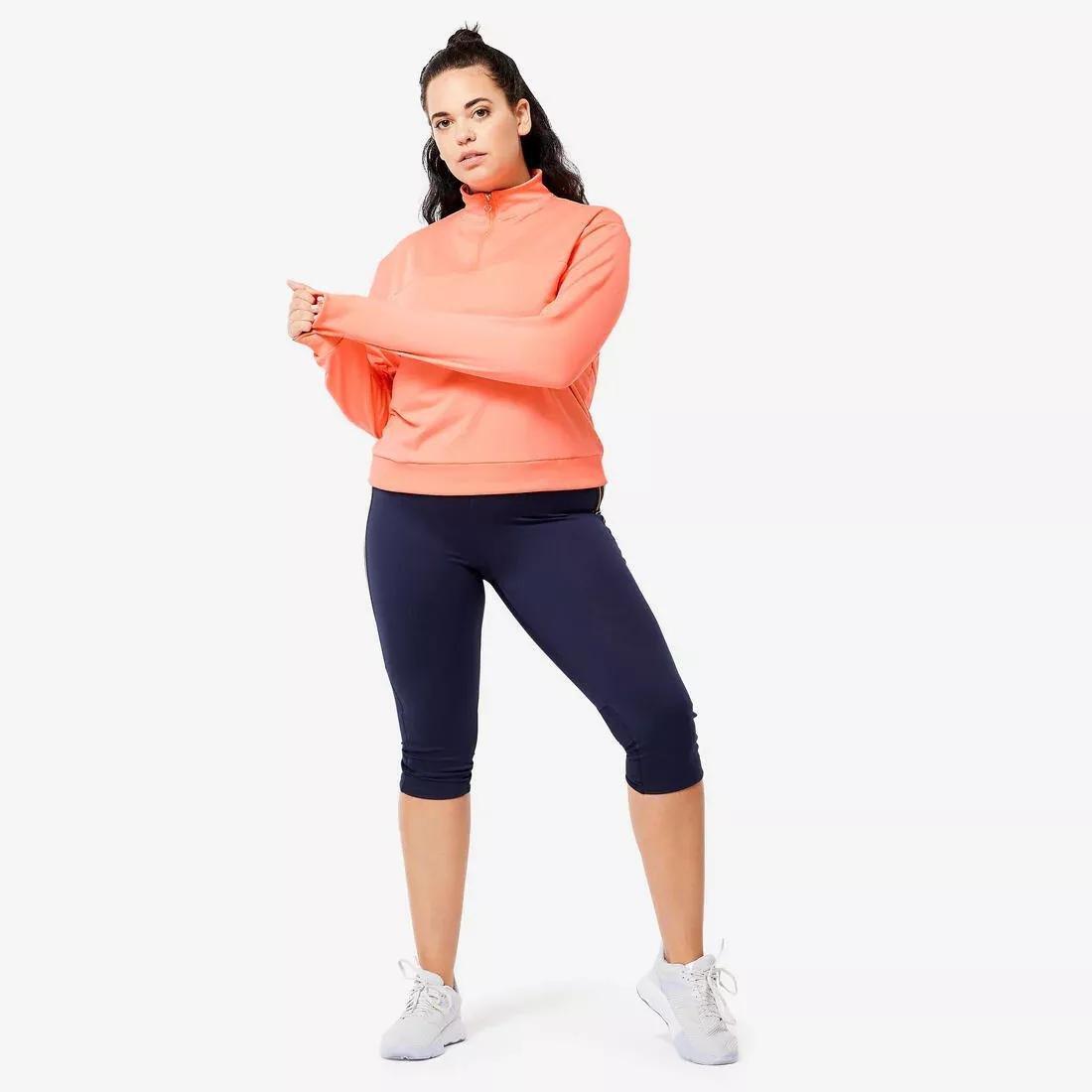 PALE CORAL ORANGE Women's Quarter-Zip Long-Sleeved Cardio Fitness Sweatshirt - Coral, No Color, large image number 10