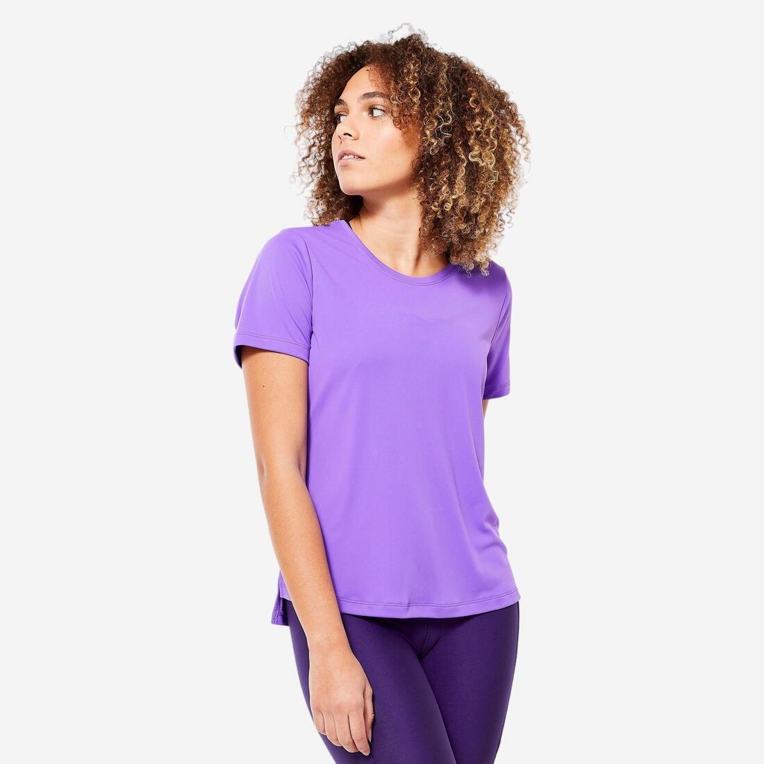 Women Short-Sleeved Cardio Fitness T-Shirt, Purple, , medium