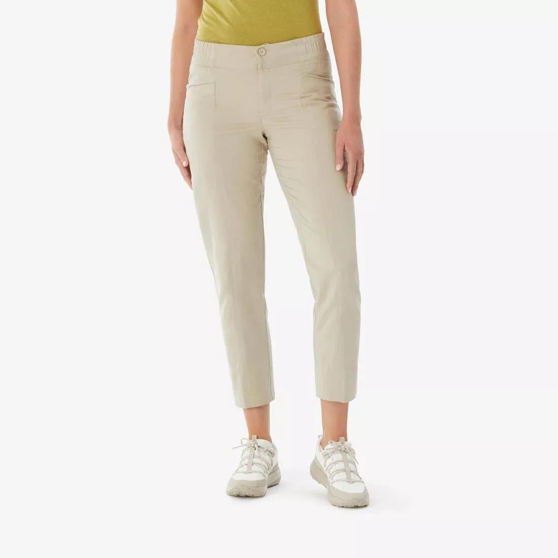 Women linen hiking trousers - NH500, Beige, No Color, medium
