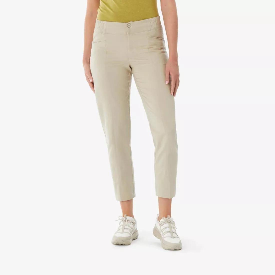 Women Linen Hiking Trousers - NH500, Green, No Color, medium