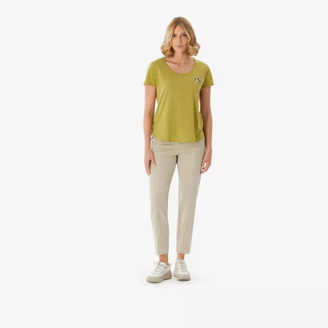 Women Linen Hiking Trousers - NH500, Green, No Color, medium