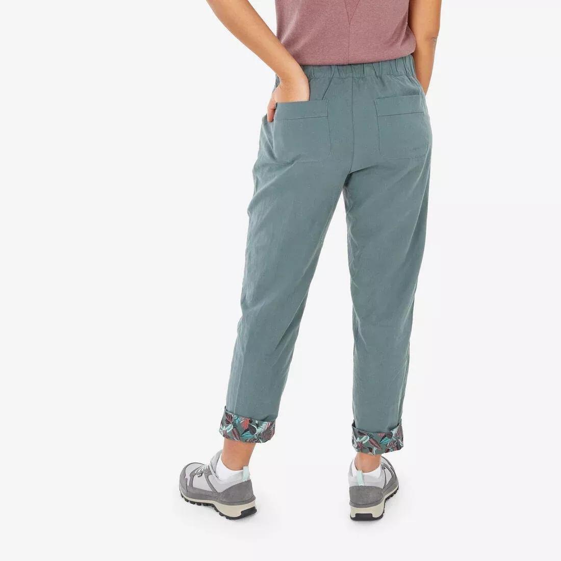 Women Linen Hiking Trousers - NH500, Green, No Color, large image number 5