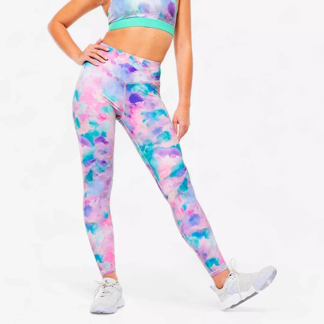 MULTI-COLOUR Women's High-Waisted Fitness Cardio Leggings - Print, No Color, medium