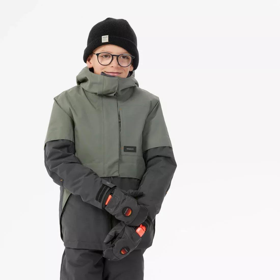 Kids Boys High Resistance Long Snowboard Jacket - SNB 500, Khaki, 5401_000, medium