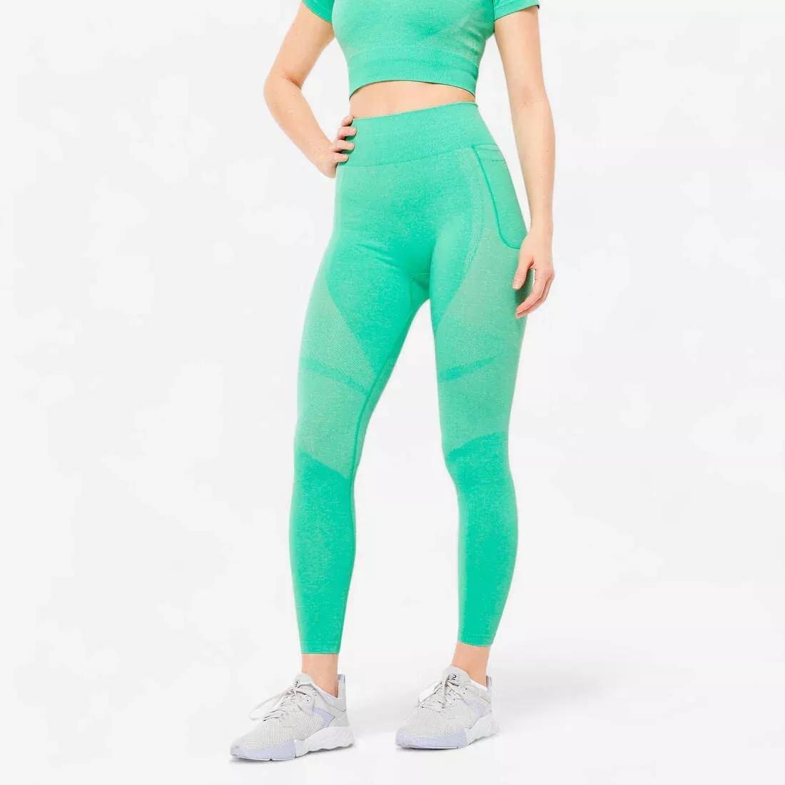 SEAFOM GREEN High-Waisted Seamless Fitness Leggings with Phone Pocket, No Color, large image number 1