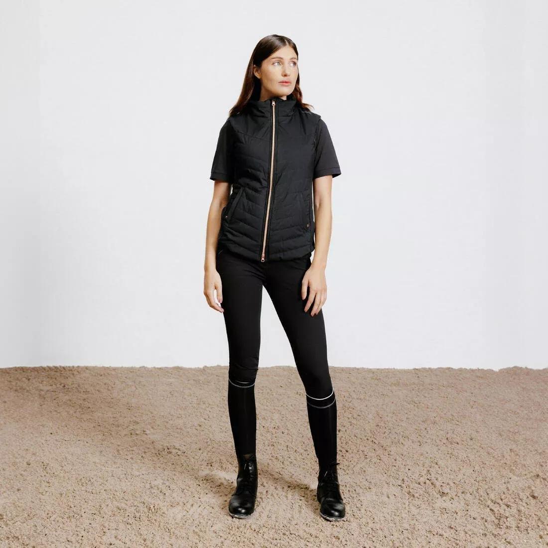 Women Sleeveless Horse Riding Down Jacket - 500 Zip, Black, 5401_000, medium