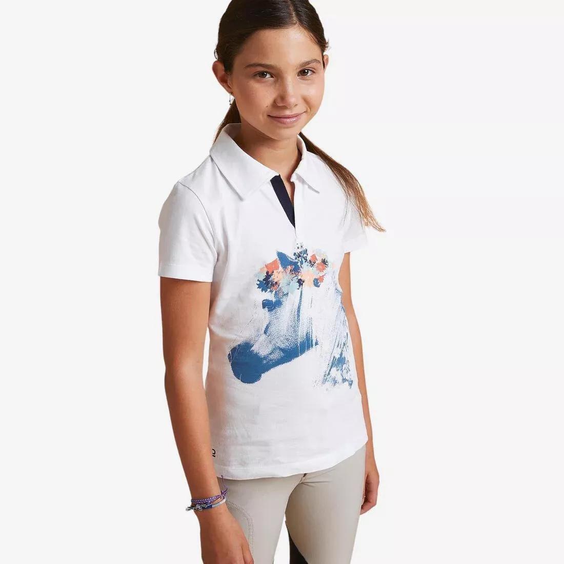Horse Riding Short-Sleeved Polo Shirt - 100, White, No Color, medium