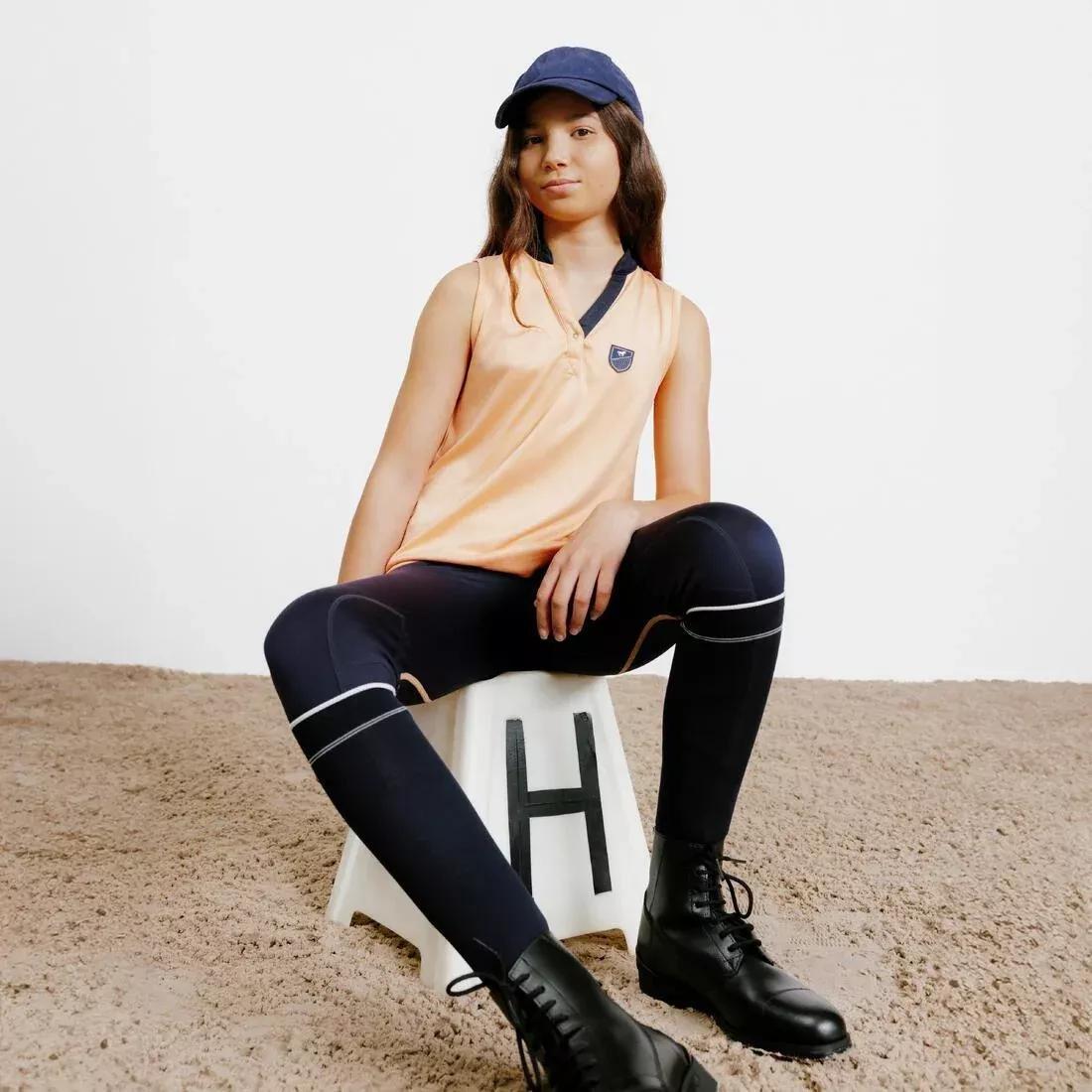 Kids Unisex Light Horse Riding Leggings 100, Blue, No Color, large image number 3