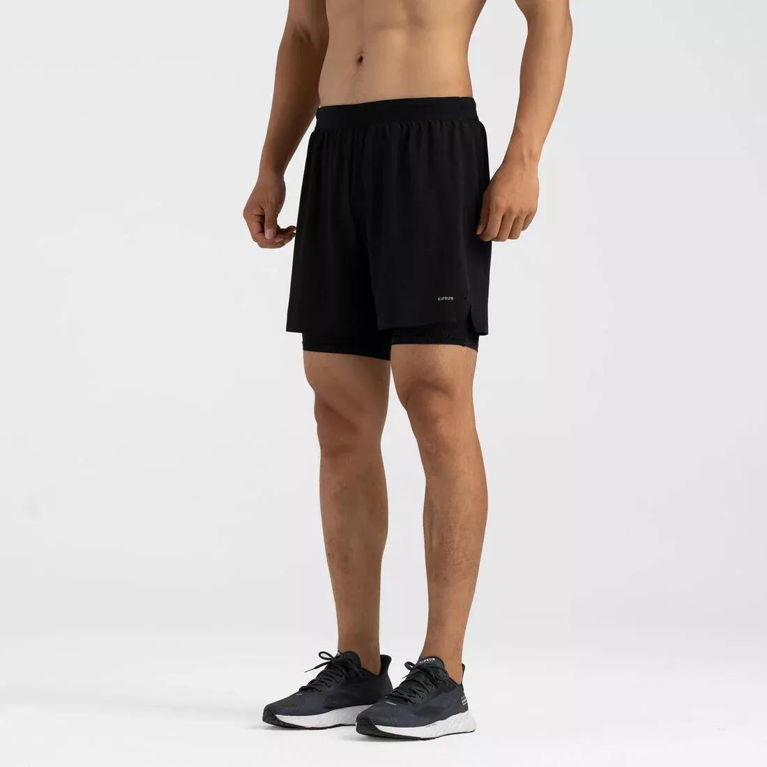 Men Running 2-In-1 Tight Shorts, Black, 5401_000, large image number 1