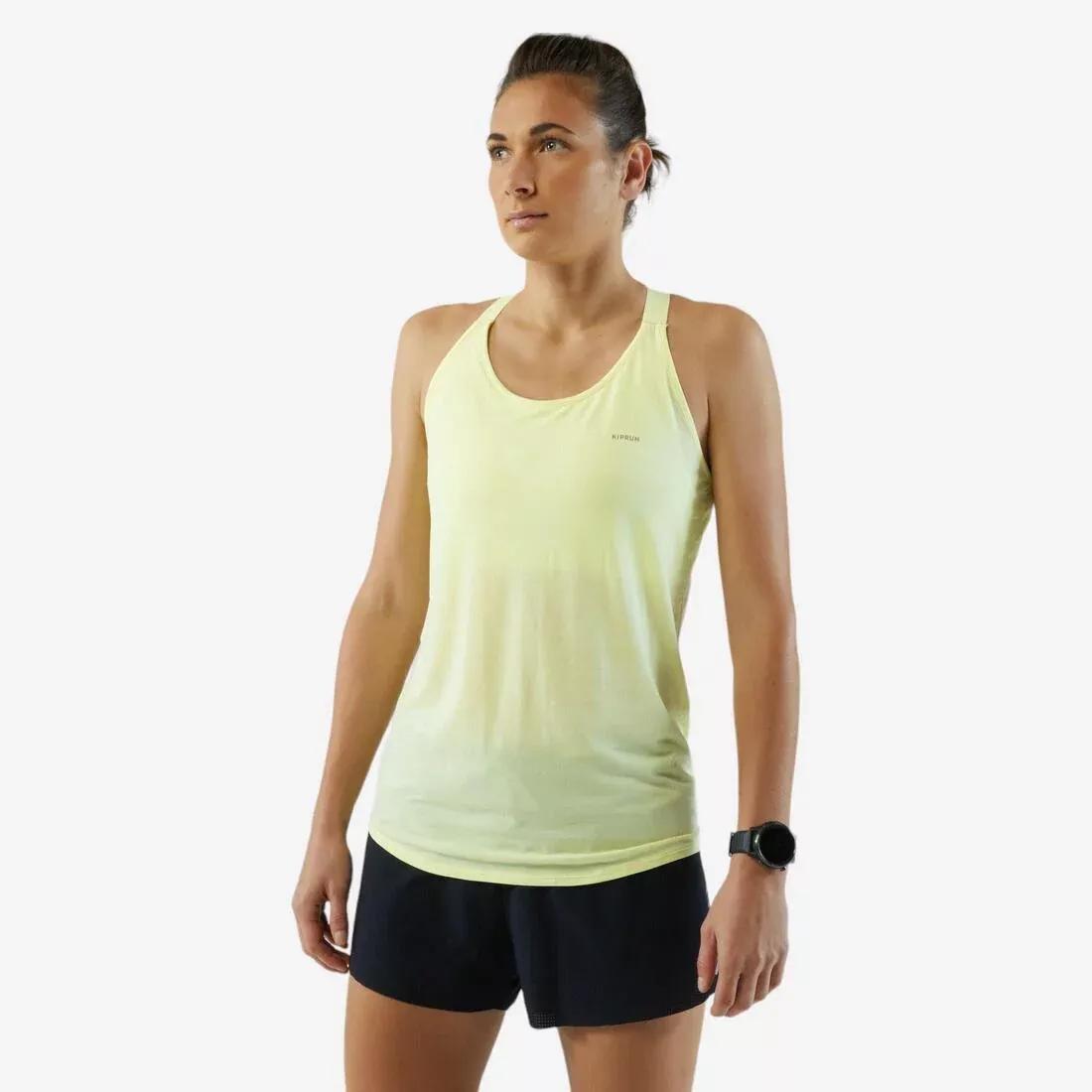 Women Comfort Seamless Running Tank Top - Kiprun Run 500, Yellow, 5401_000, large image number 2