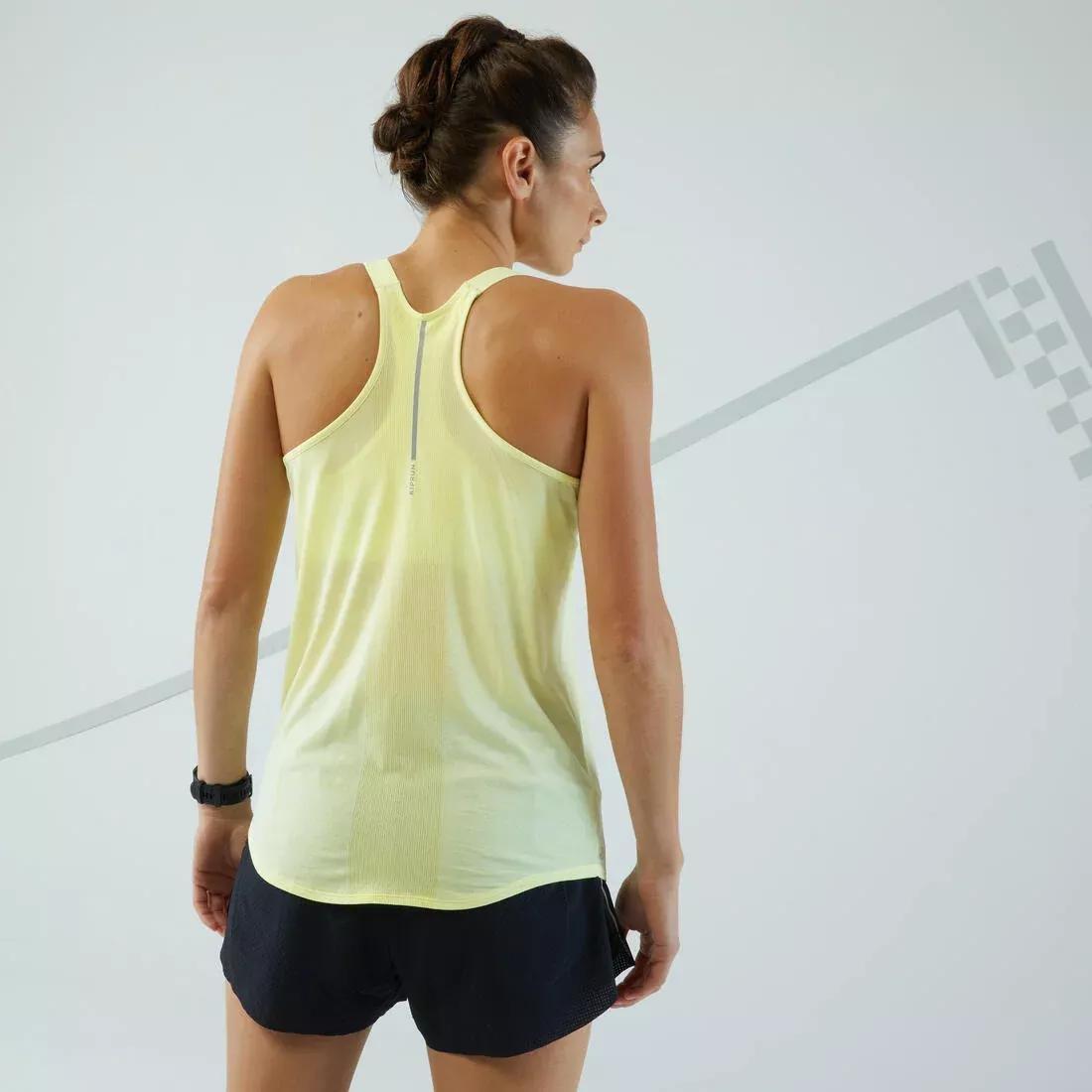 Women Comfort Seamless Running Tank Top - Kiprun Run 500, Yellow, 5401_000, large image number 4