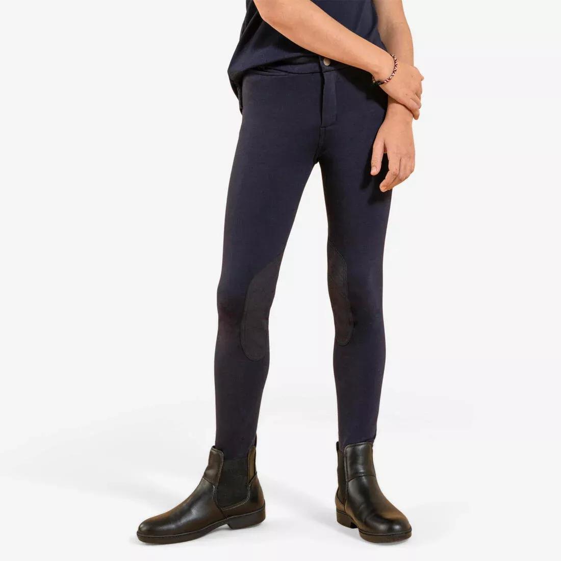 Kids Boys Horse Riding Suede Patch Jodhpurs - 140, Navy, , large image number 0