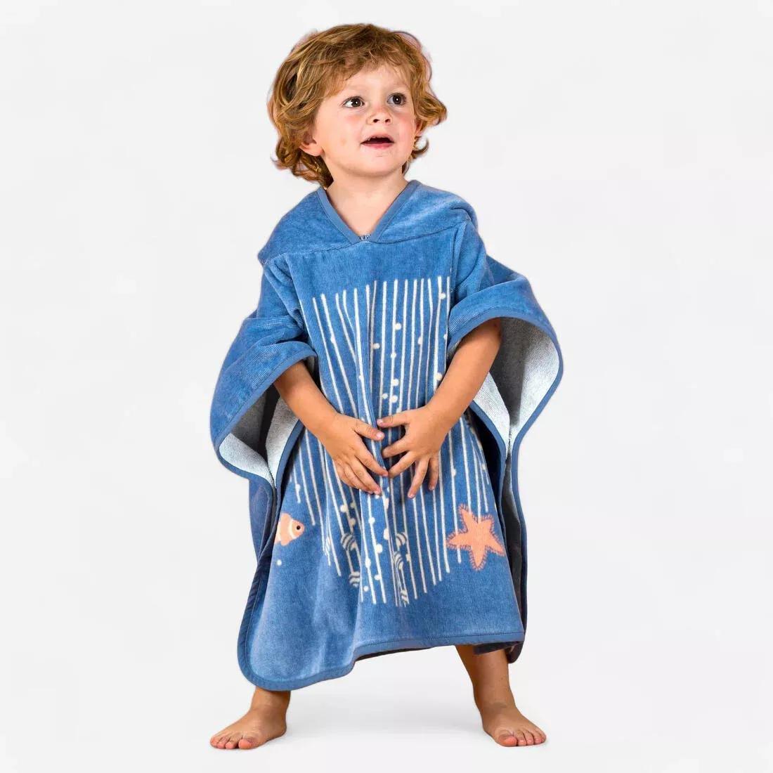 Kids Unisex cotton changing poncho, Blue, No Color, medium