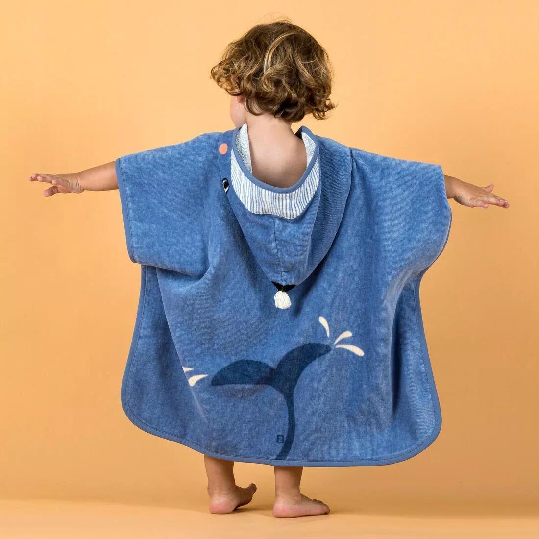 Kids Unisex cotton changing poncho, Blue, No Color, medium