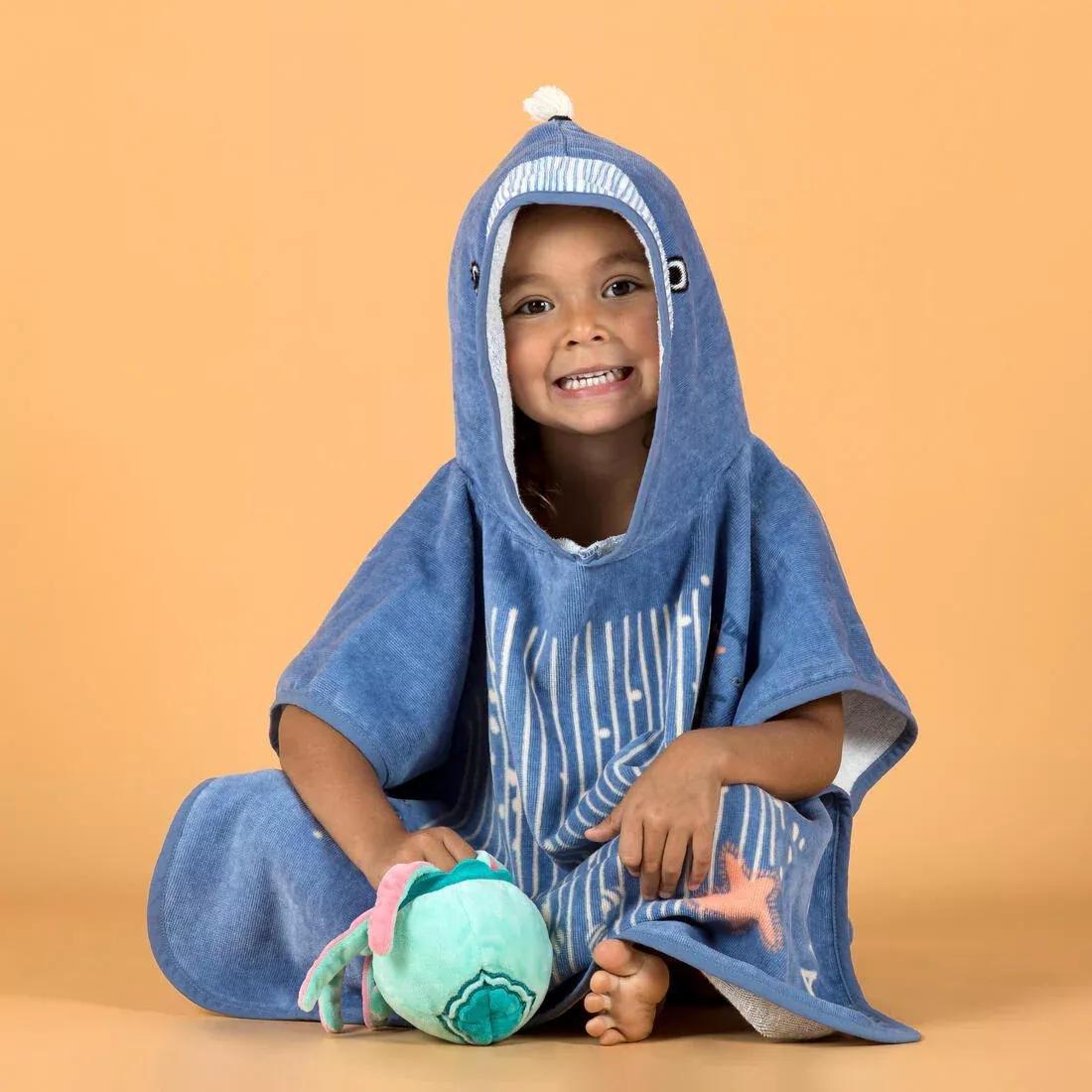 Kids Unisex cotton changing poncho, Blue, No Color, medium