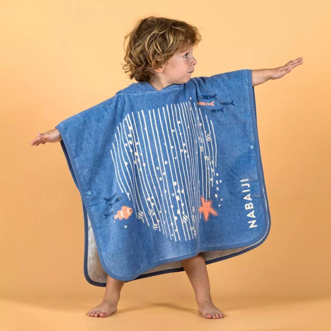Kids Unisex cotton changing poncho, Blue, No Color, large image number 5