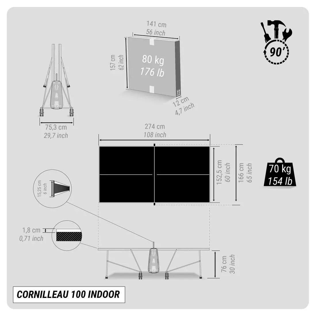 Table Tennis Table - 100 Indoor,  Blue, No Color, medium