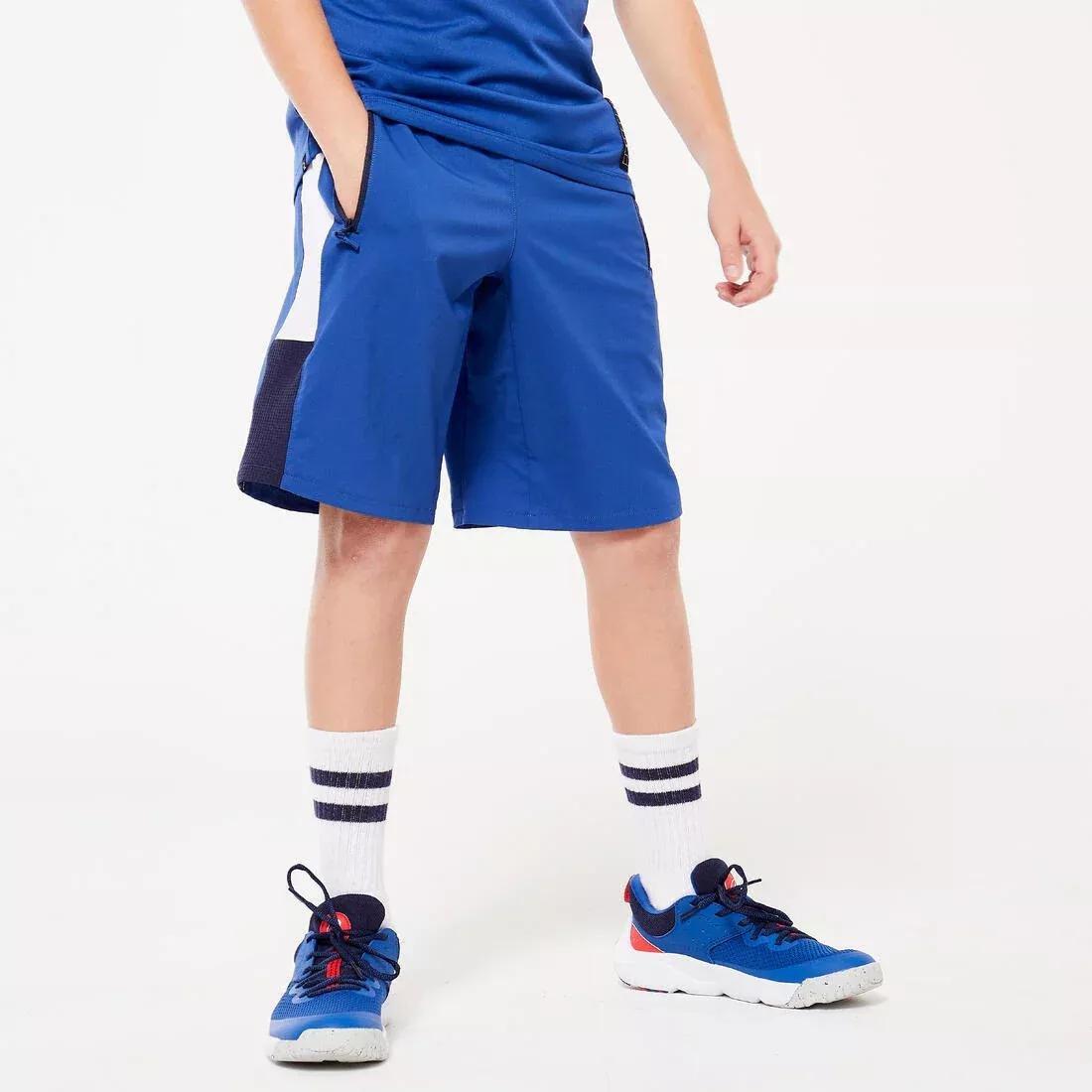 DECATHLON--SHORT W500 BOY DEEP BLUE AND WHITE, No Color, medium