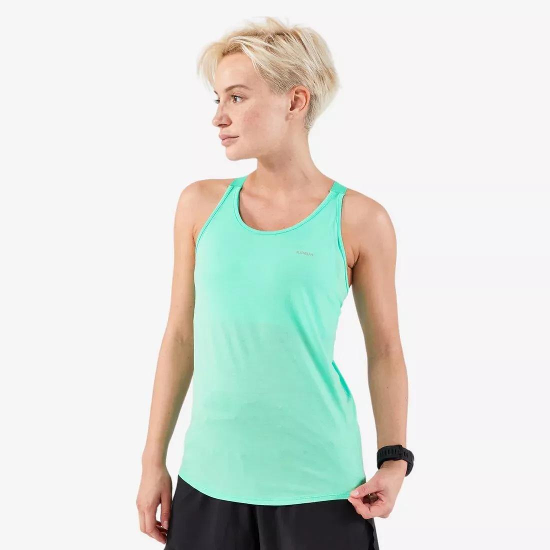 Women's Running Tank Top with Built-In Bra - KIPRUN Run 500, Turquoise, No Color, large image number 1