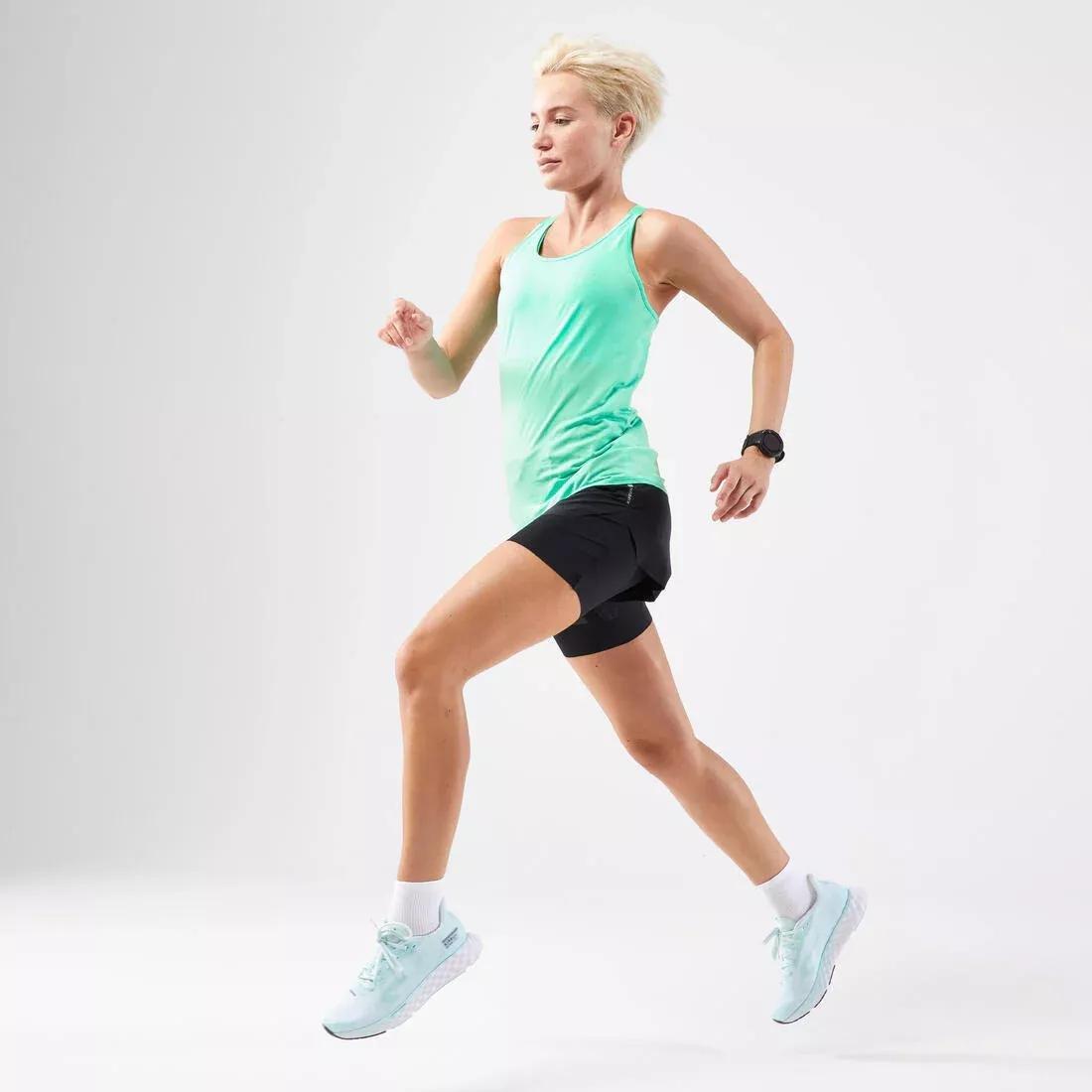Women's Running Tank Top with Built-In Bra - KIPRUN Run 500, Turquoise, No Color, large image number 2