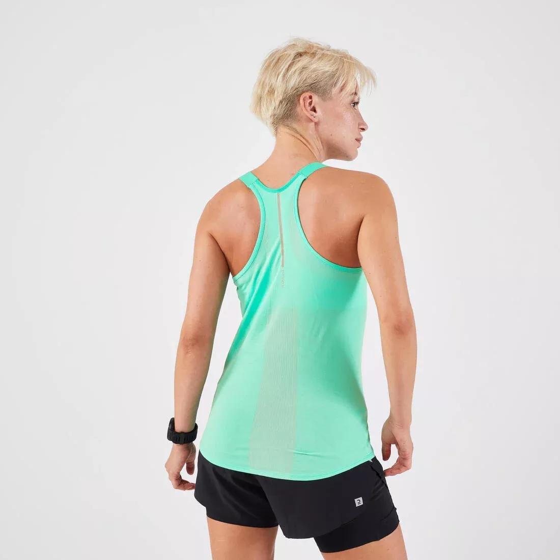 Women's Running Tank Top with Built-In Bra - KIPRUN Run 500, Turquoise, No Color, large image number 3