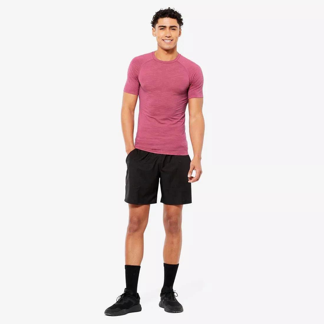 Men Breathable Short-Sleeved Crew Neck Weight Training Compression T-Shirt, Pink, No Color, large image number 2