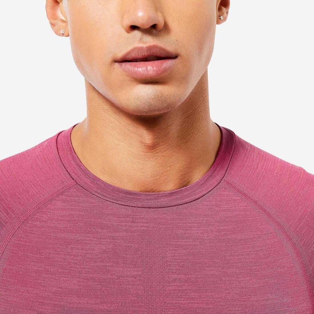 Men Breathable Short-Sleeved Crew Neck Weight Training Compression T-Shirt, Pink, No Color, large image number 3