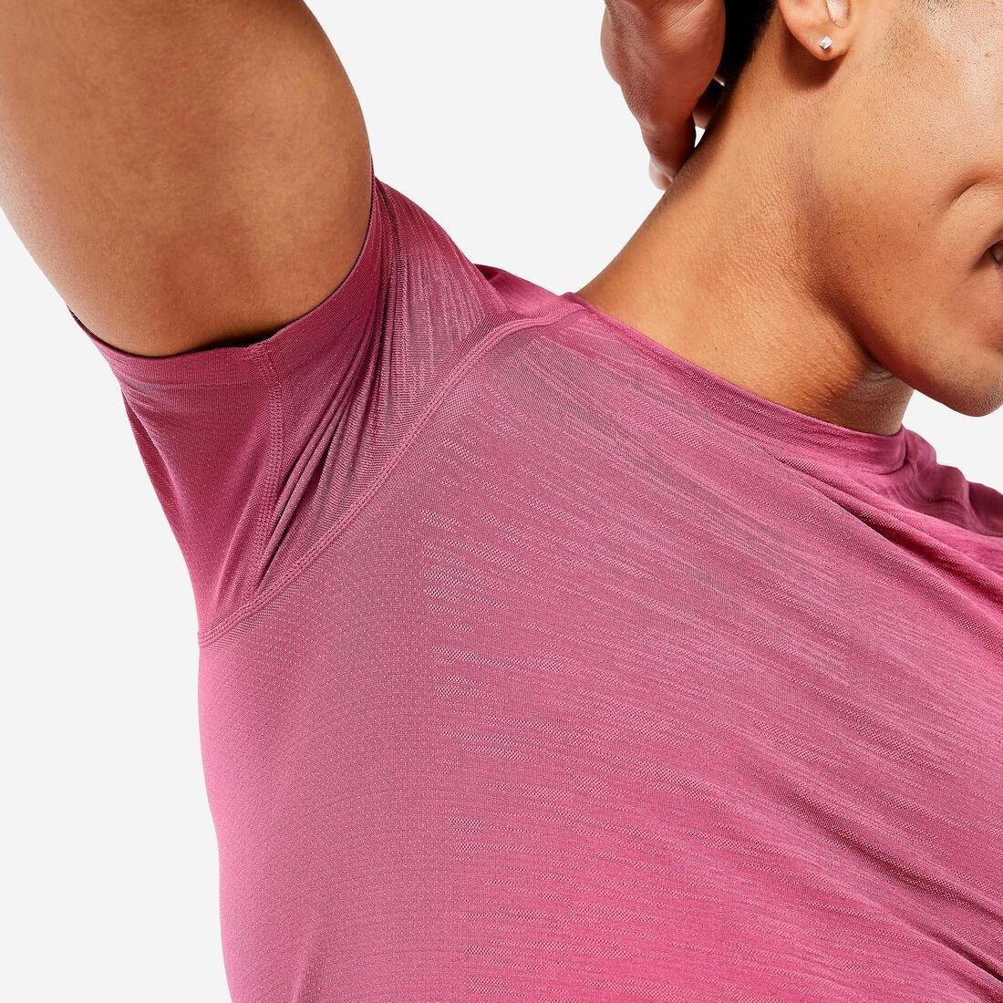 Men Breathable Short-Sleeved Crew Neck Weight Training Compression T-Shirt, Pink, No Color, large image number 4