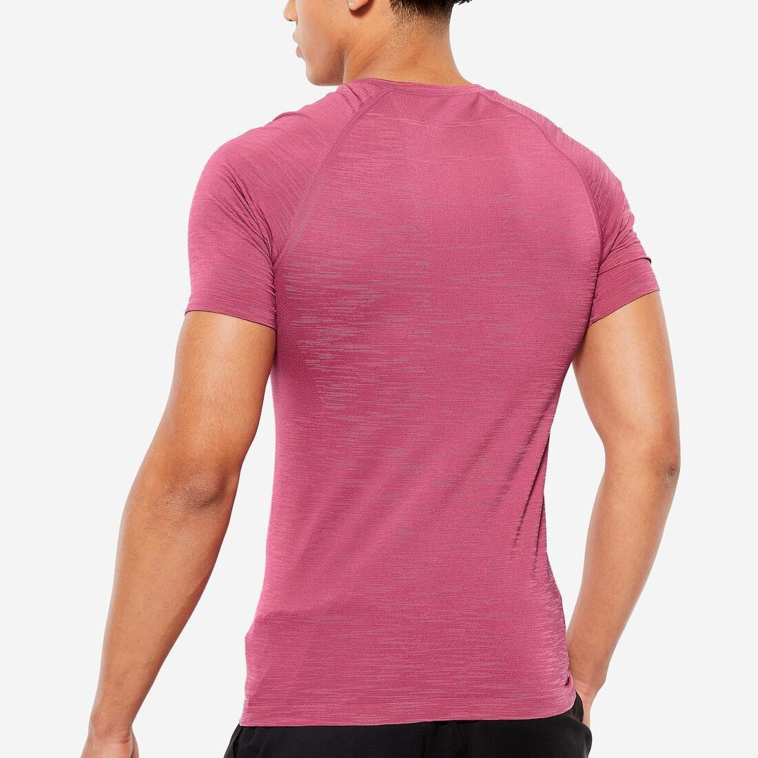 Men Breathable Short-Sleeved Crew Neck Weight Training Compression T-Shirt, Pink, No Color, large image number 5