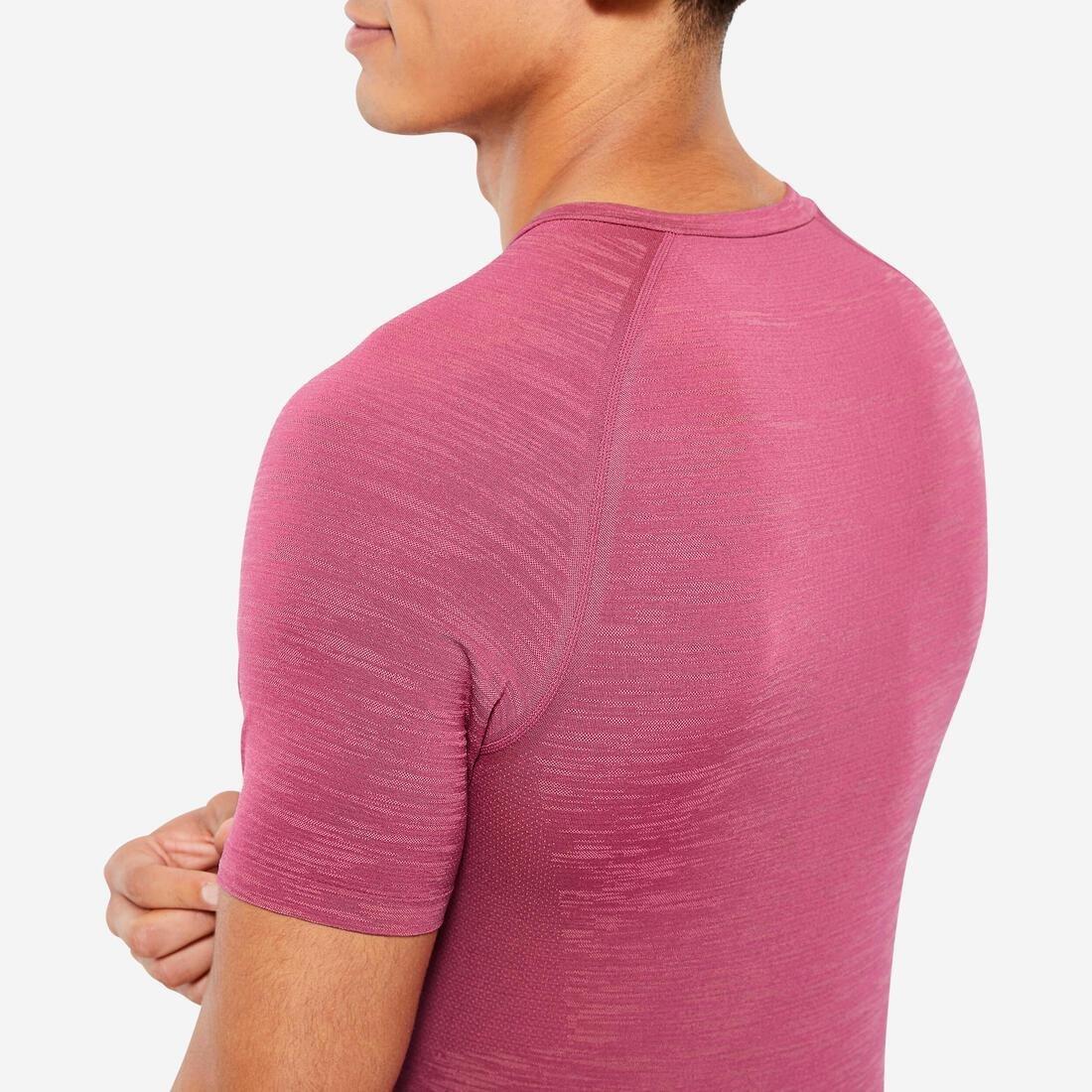 Men Breathable Short-Sleeved Crew Neck Weight Training Compression T-Shirt, Pink, No Color, large image number 6