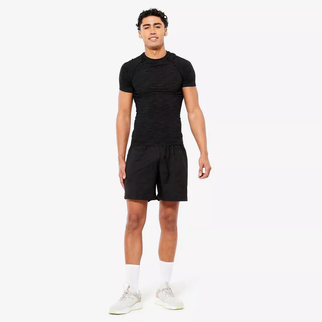Men Breathable Short-Sleeved Crew Neck Weight Training Compression T-Shirt, Pink, No Color, large image number 8