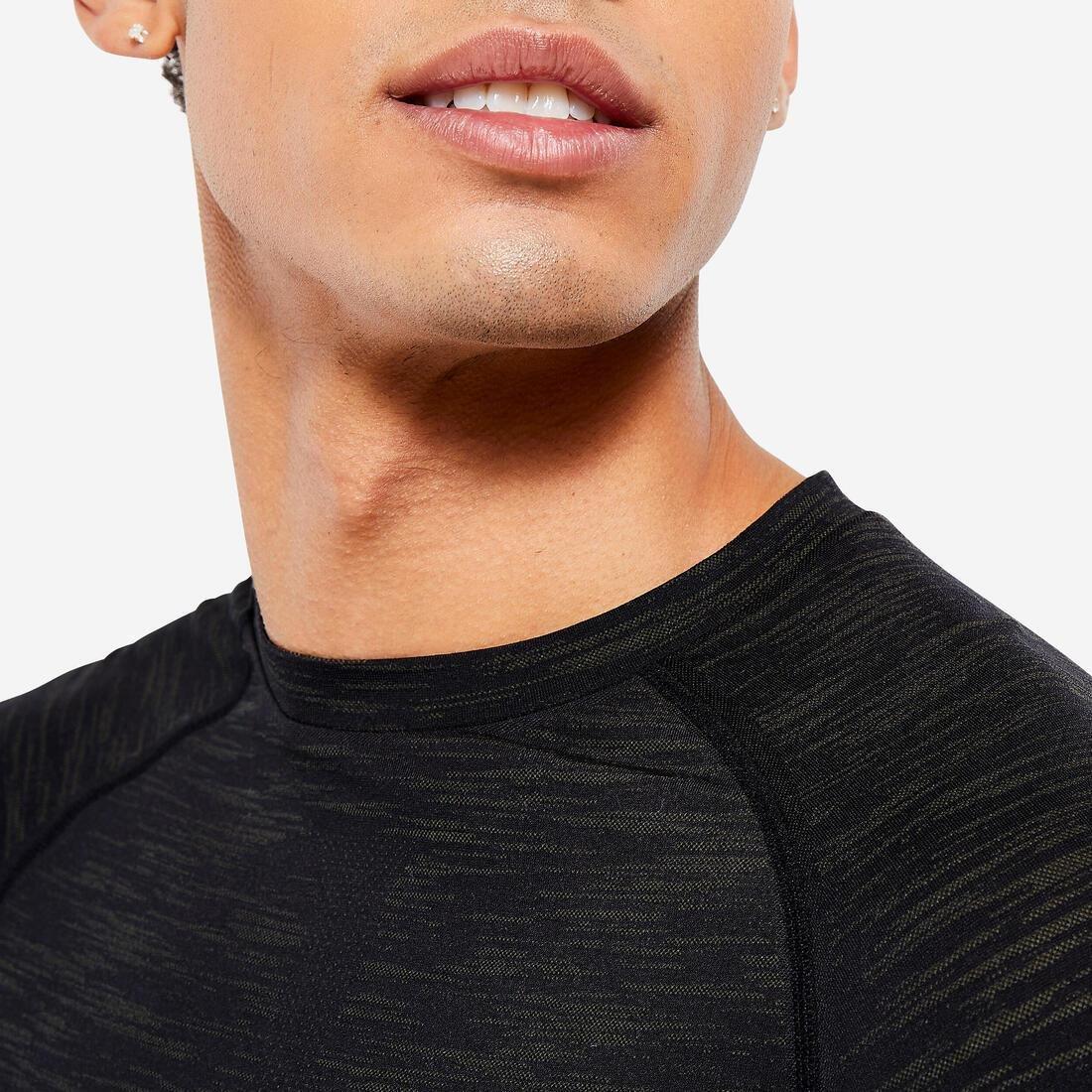 Men Breathable Short-Sleeved Crew Neck Weight Training Compression T-Shirt, Pink, No Color, large image number 9