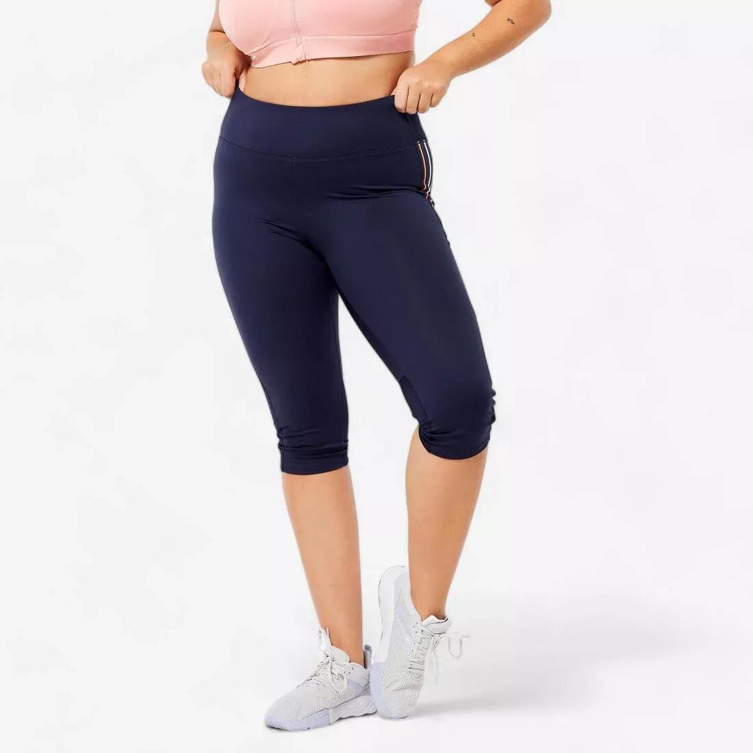 Women Fitness Cardio High-Waist Cropped Bottoms, Navy, , medium