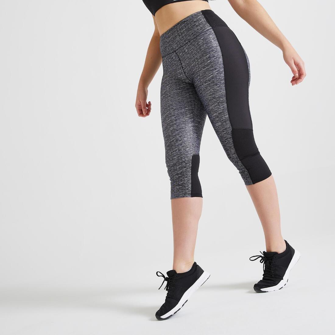 Women Fitness Cardio High-Waist Cropped Bottoms, Navy, , large image number 1