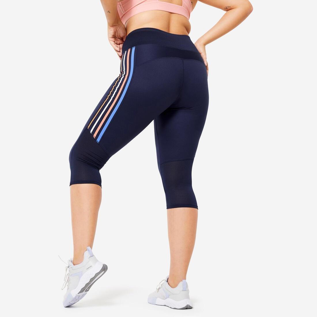 Women Fitness Cardio High-Waist Cropped Bottoms, Navy, , large image number 2