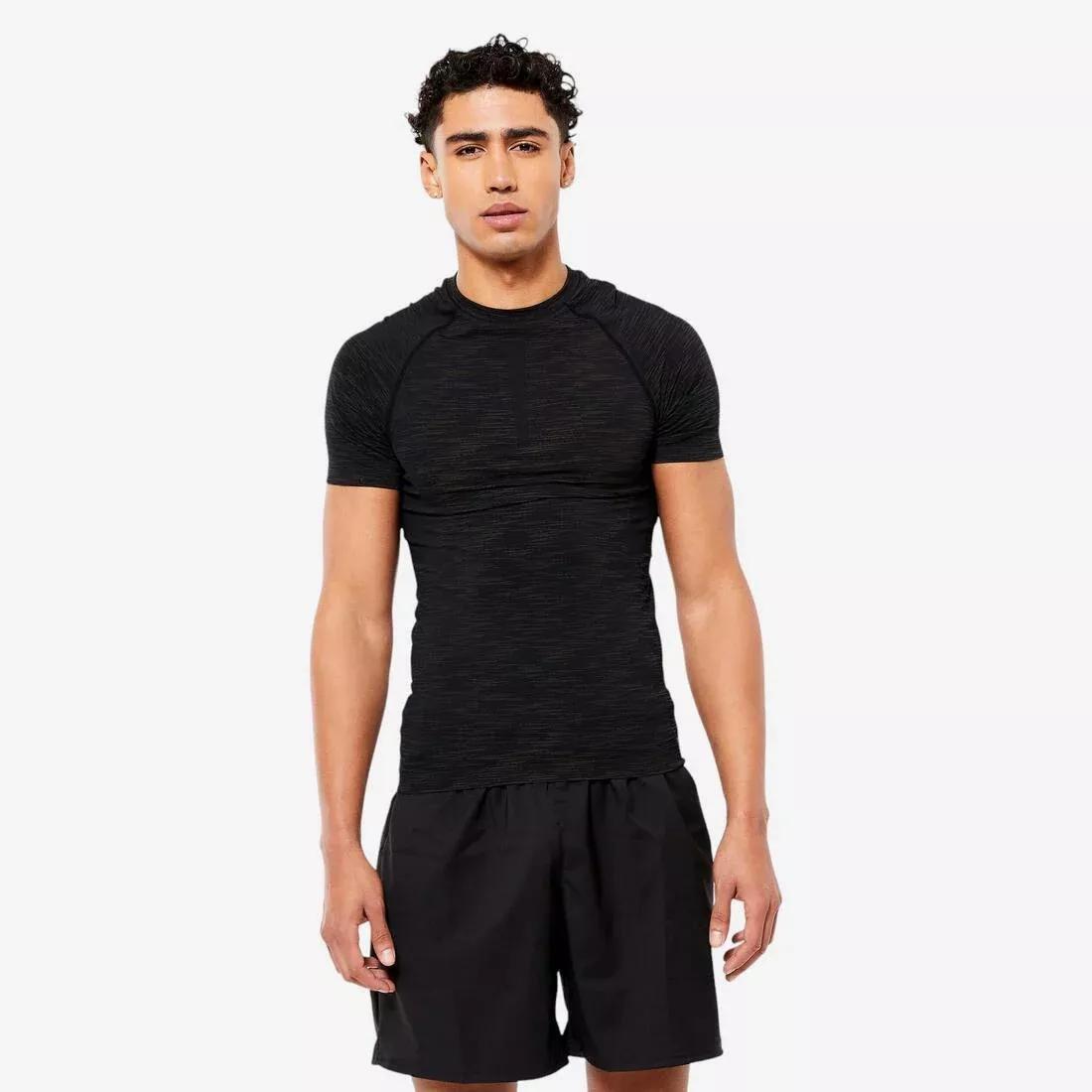 Men Breathable Short-Sleeved Crew Neck Weight Training Compression T-Shirt, Black, , medium