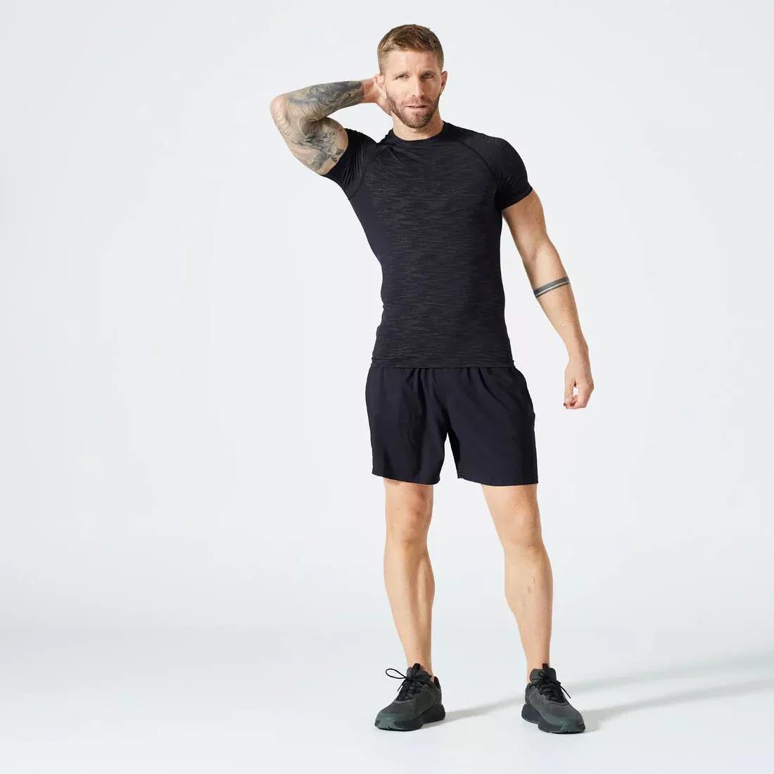 Men Breathable Short-Sleeved Crew Neck Weight Training Compression T-Shirt, Black, , large image number 2